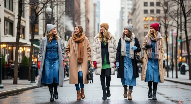 Winter Denim Dress With Boots Outfit Ideas