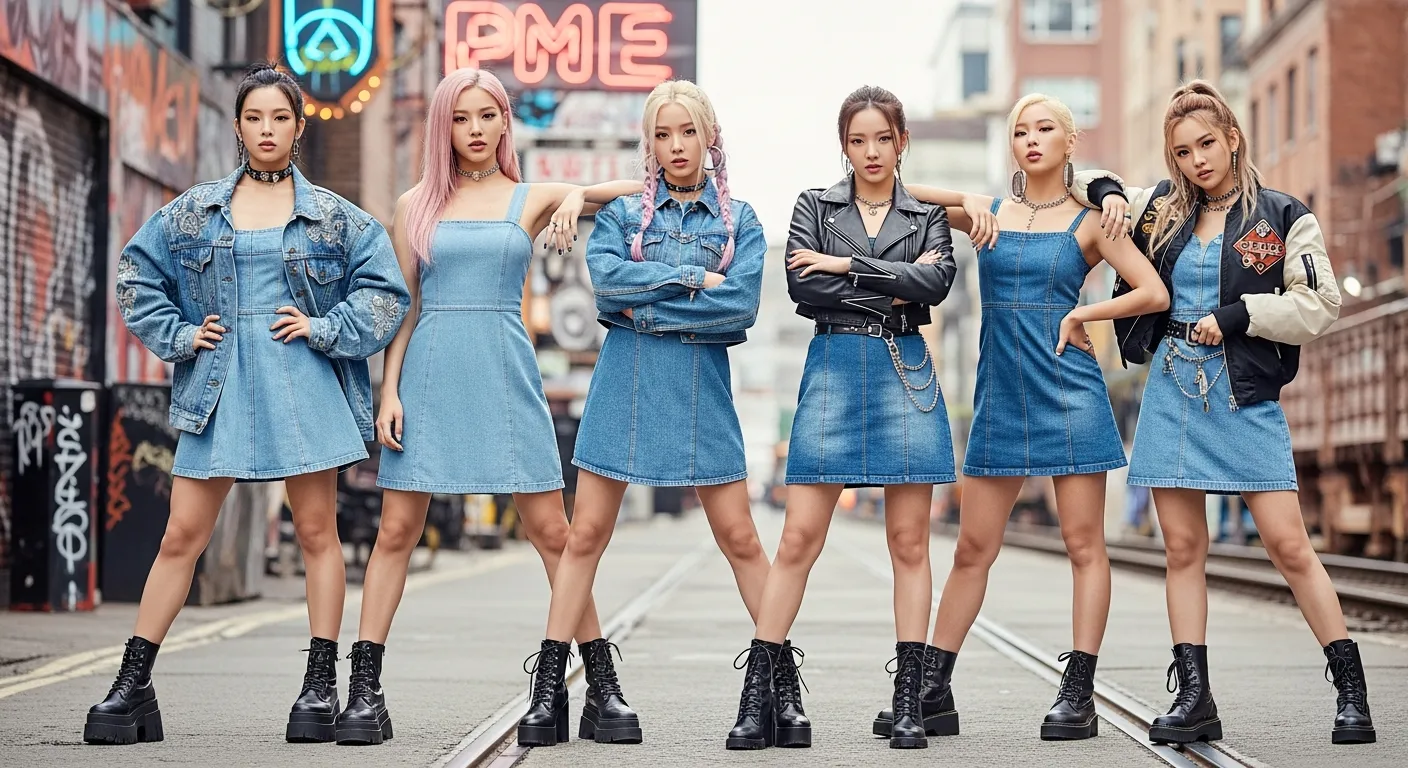 Winter K pop Denim Dress Outfit Ideas
