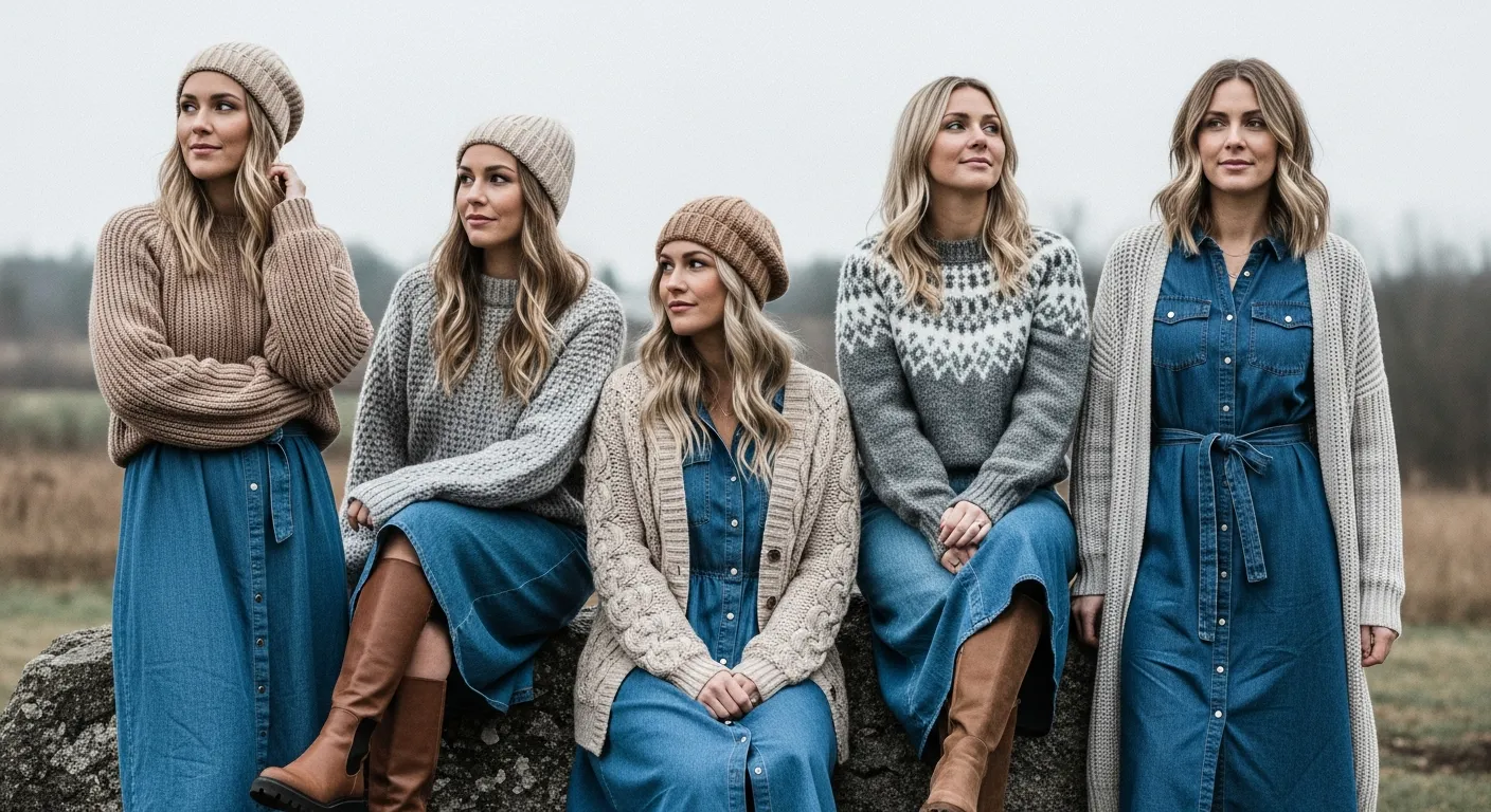 Winter Blue Denim Dress Outfit Ideas