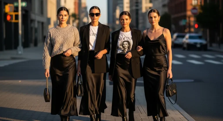 Black Satin Skirt Outfit Ideas