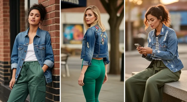 What to Wear with Green Pants and a Denim Jacket for Casual Fits