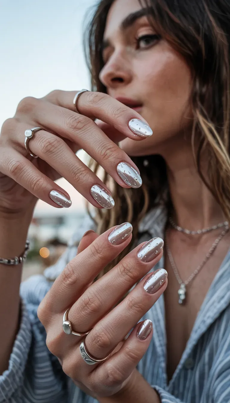 Summer Chrome Nails for Shiny Vacation Nail Looks
